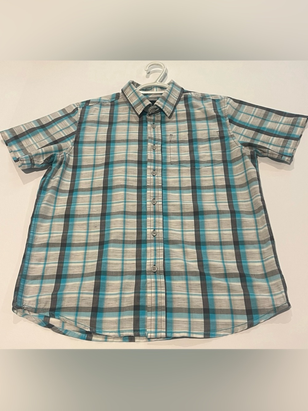 Prana BreatHe Men Shirt S/Small Blue Plaid Button Up Short Sleeve Cotton Hiking